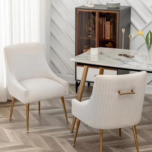 Miniatura 3 de Juego de 2 sillas de comedor, modernas sillas tapizadas para cocina, comedor con patas doradas, sillas de tela de terciopelo copetudo para sala de