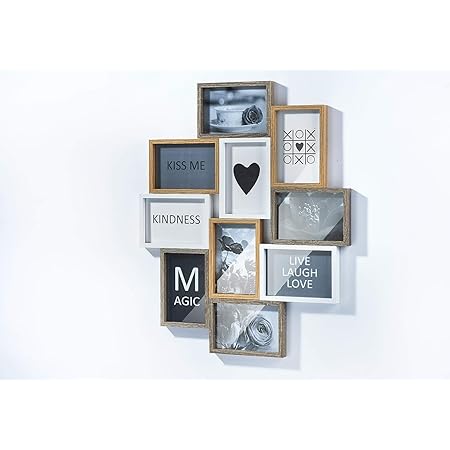 Amazon De Kobolo Bilderrahmen Collage Heart Holz Weiss Natur 10 Bilder 59x47 Cm