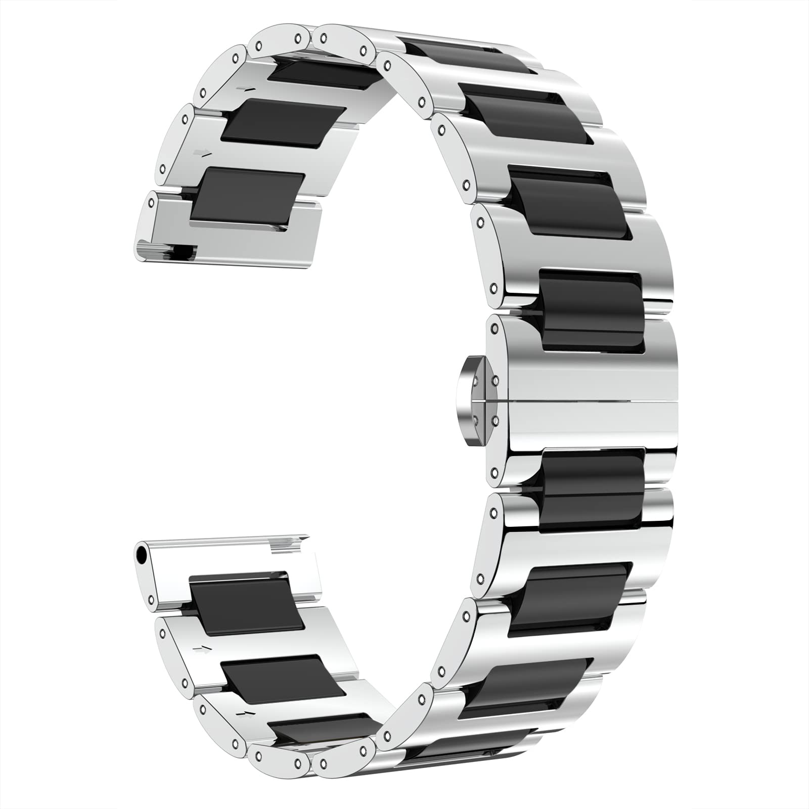 BINLUNReplacement Watch Band Stainless Steel Ceramic Watch Bracelet Polished Strap 12mm/14mm/16mm/18mm/20mm/22mm with Butterfly Buckle 6 Colors