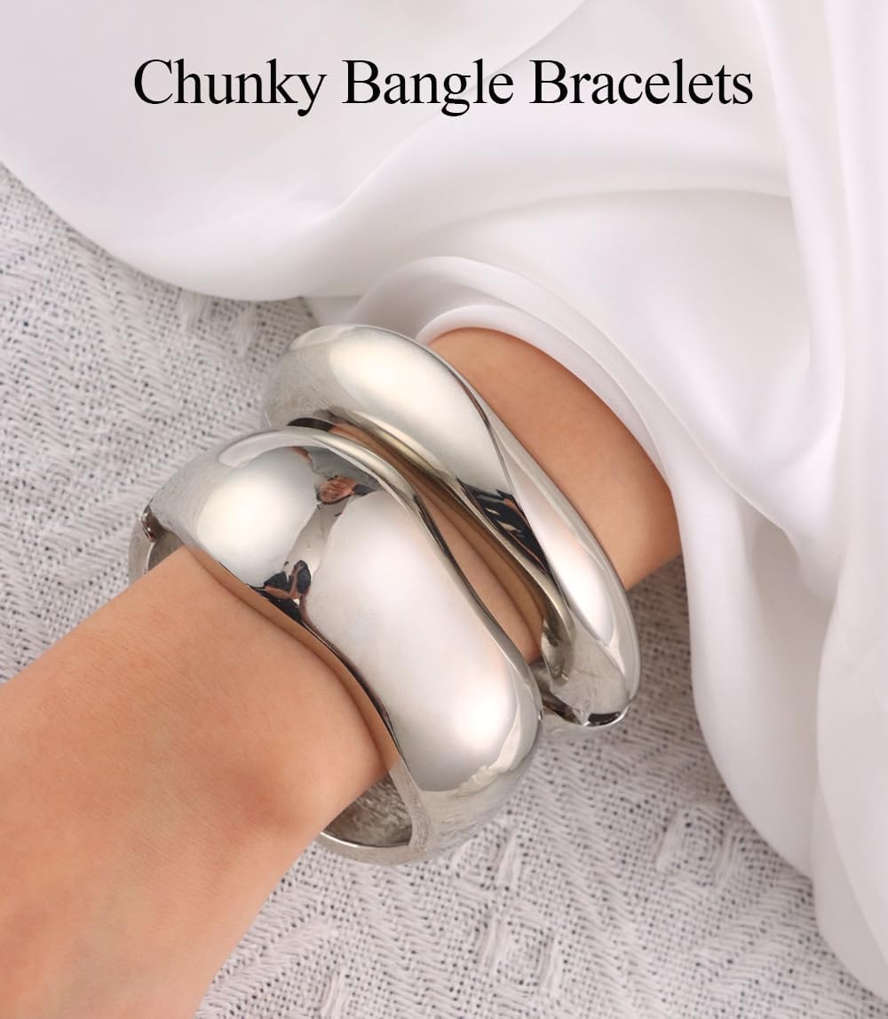 WAINIS 3Pcs Chunky Gold Bangle Bracelets for Women Trendy Wide Wrist Cuff Bracelets Stack Statement Bangle Fashion Gift - Image 6