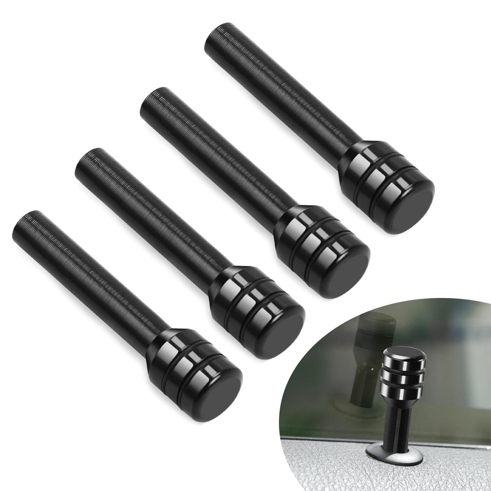 Pack-4 Car Door Lock Knobs, Inner Door Lock Pull Pins, 1.92" x 0.47" Door Bolt, Aluminum Alloy Decor Kits, Automotive Replacement Parts, Universal for Most Cars, Trucks (Black)