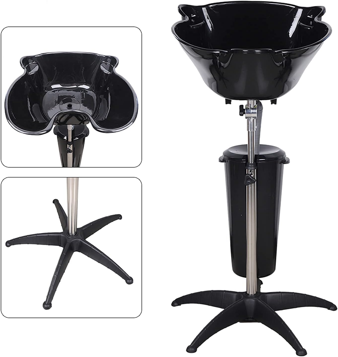 Kaibrite Removable Vertical Shampoo Sink Salon Basin Portable Hair Washing Sink Shampoo Basin Height Adjustable Shampoo Bowl with Bucket and Drain Hose
