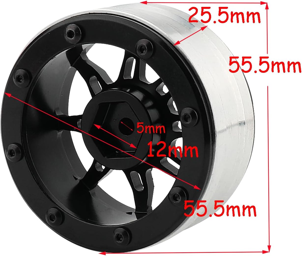 1.9 inch Metal Beadlock Wheel Rims Hubs for Axial SCX10 I II III 90046 SCX10 PRO Capra TRX4 RC4WD D90 1/10 RC Rock Car Crawler Upgrade Part (Black)