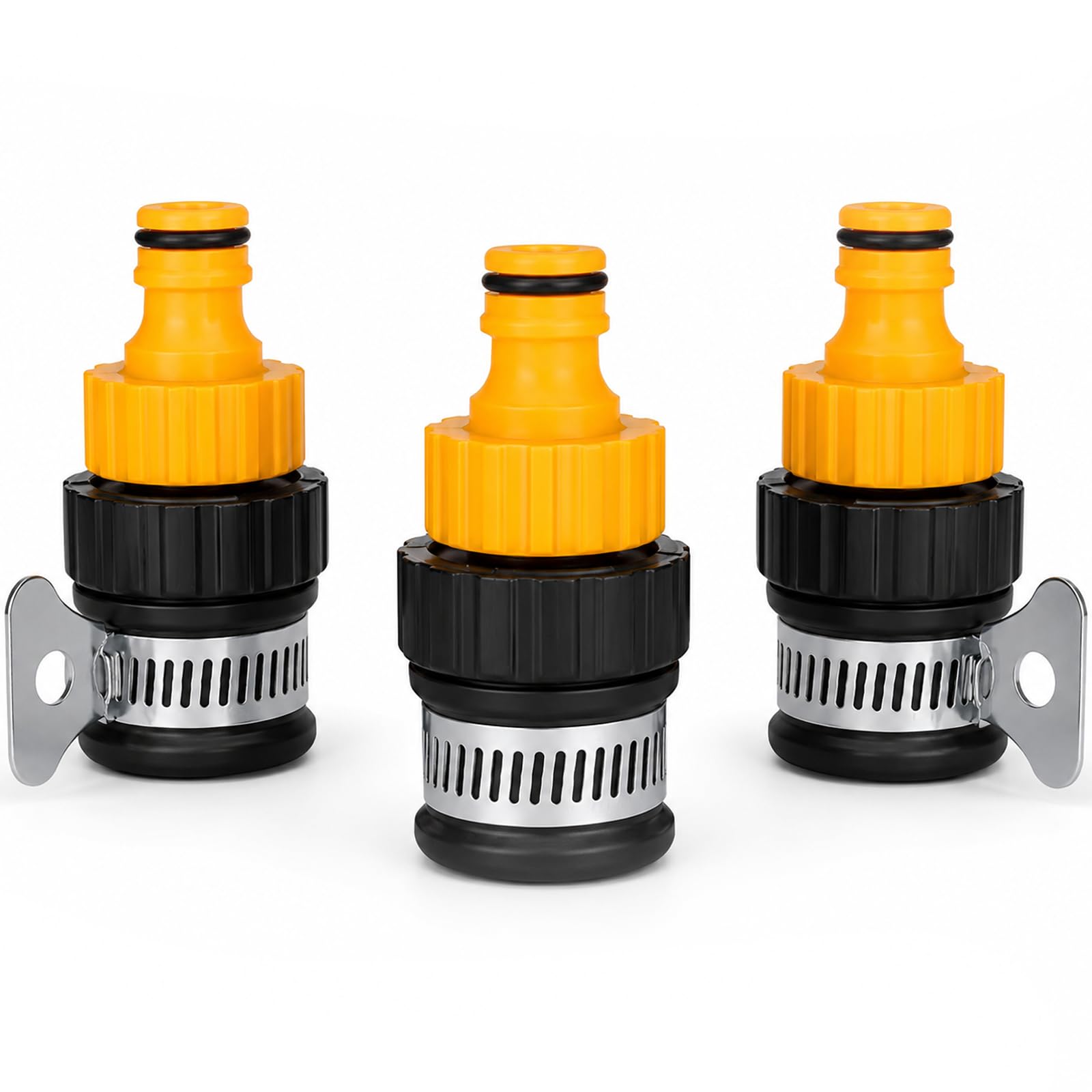 Kitchen Tap Hose Connector, Three Hose Pipe Connectors with Yellow Washers, Universal Tap to Hose Connector Tool-Free Installation for Indoor and Outdoor Use