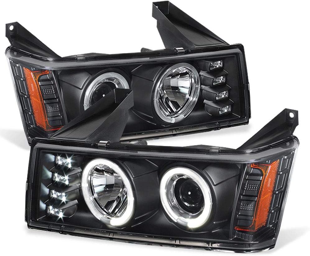 ACANII - For 2004-2012 Chevy Colorado GMC Canyon LED DRL Dual Halo Black Housing Projector Headlights Headlamps Assembly