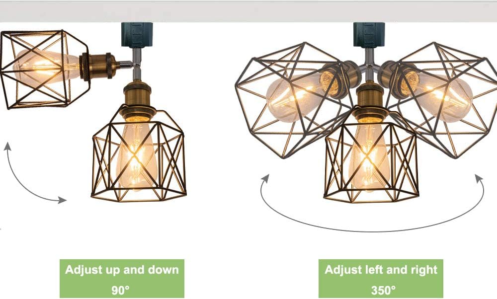 3-Lights Industrial Adjusted Angle H-Type Track Lighting E26 Base Black Iron Hollow Cage Ceiling Light Fixture for Kitchen Sink Gallery Mirror Front Office(No Bulb, Track)