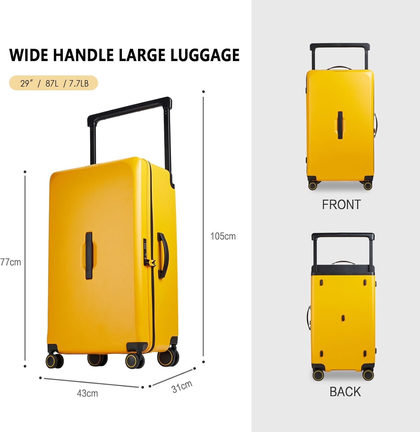 Verage 29 Inch Large Luggage With Spinner Wheels, Expandable Hardshell Spinner Suitcase for Travel, TSA Approved (29-Inch, Yellow)