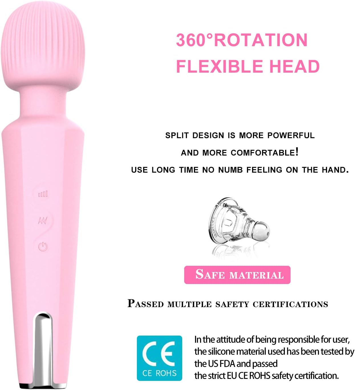 Upgraded Personal Wand Massager - 20 Magic Vibration Modes - Cordless and Handheld - Magnetic Charging - Waterproof - Whisper Quiet - for Neck Shoulder Back Body Massage(Pink)