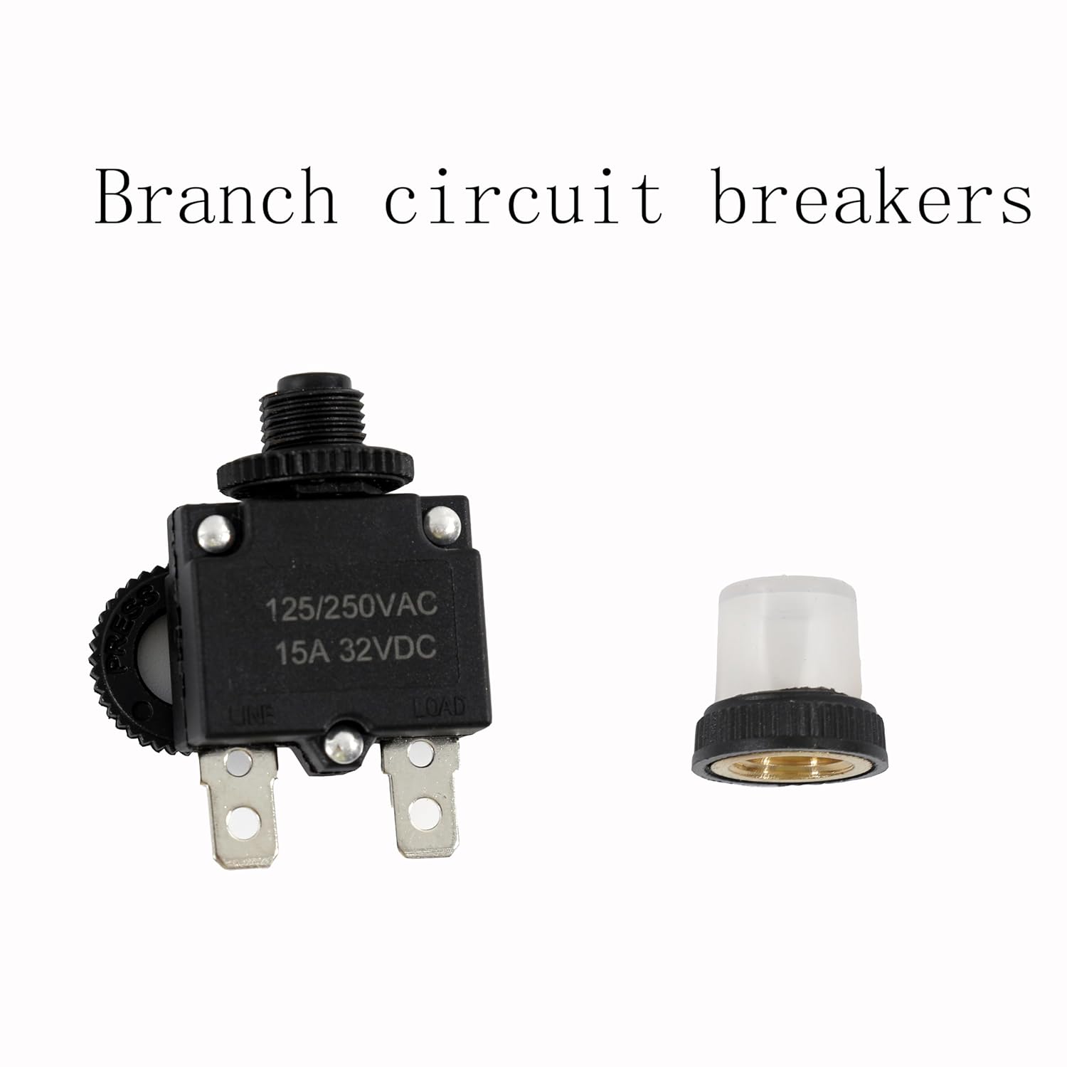 5pcs Push Button Reset 15 Amp Circuit Breakers with Manual Reset 32VDC, Trolling Motor Plug Stabilizer AC125-250V with Quick Connect Terminals