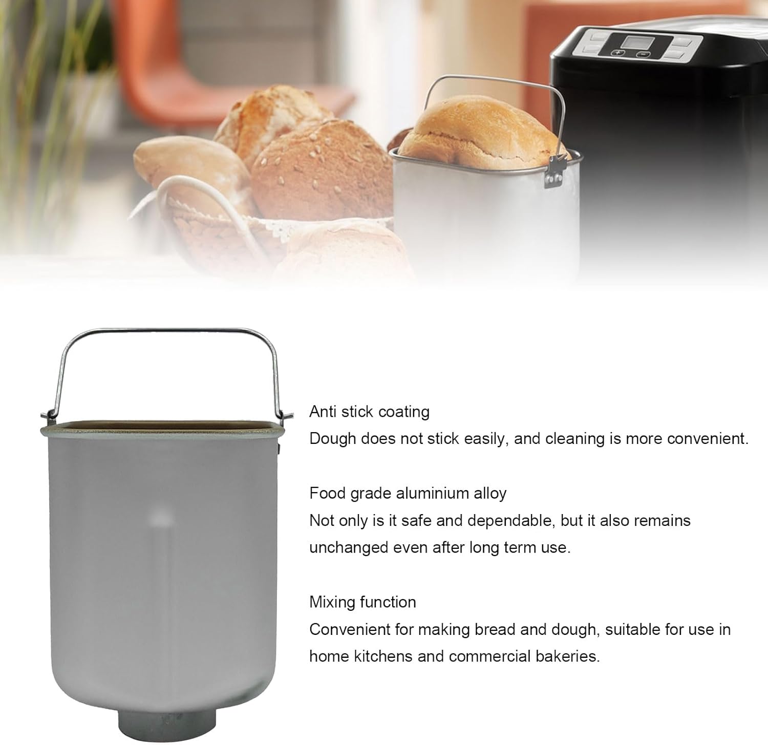 Pssopp Bread Machine Bucket Replacement, Anti Stick Coated Aluminum Alloy MixingBucket for Bread Maker Replacement