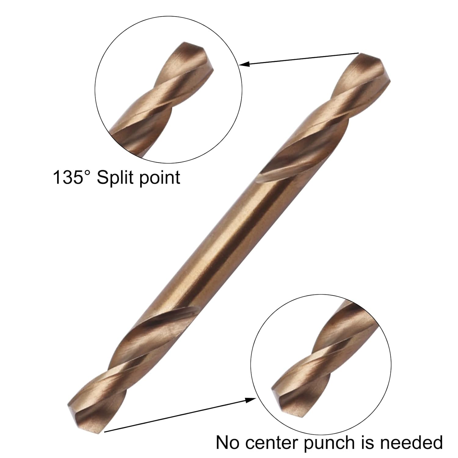 10 Pack Cobalt Drill Bits Double Ended 5.2mm M35 High Speed Steel Twist Drill Bits Set Stubby Body for Stainless Steel, Hard Metal, Cast Iron, Plastic and Wood 1/5 Inch