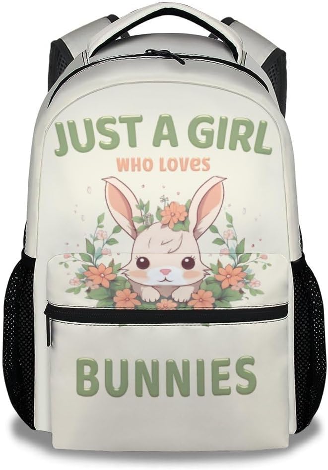 Bunny Backpack for Girls - 16 Inch Light Green Backpacks for School - Cute Lightweight Durable Bookbag for Kids
