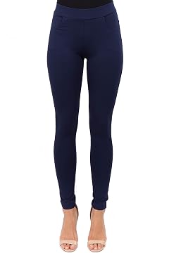 ICONOFLASH Womens Stretch Skinny Ponte Knit Pants with Pockets Straight Pants Solid Trousers Casual Business Office