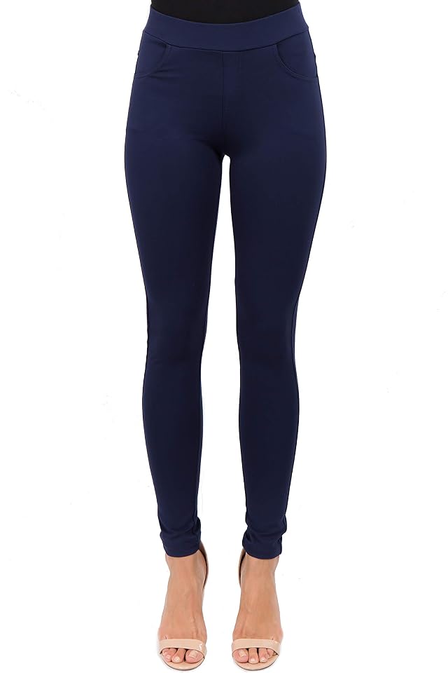 ICONOFLASH Womens Stretch Skinny Ponte Knit Pants with Pockets Straight Pants Solid Trousers Casual Business Office