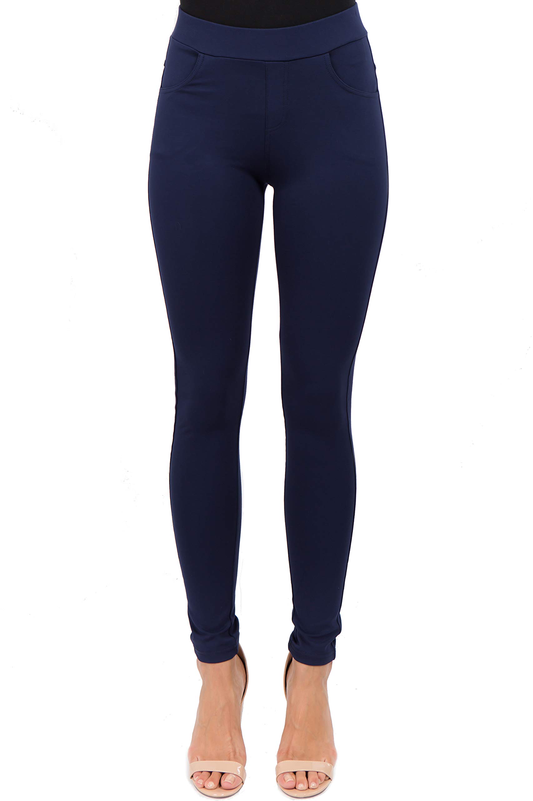 ICONOFLASH Womens Stretch Skinny Ponte Knit Pants with Pockets Straight Pants Solid Trousers Casual Business Office
