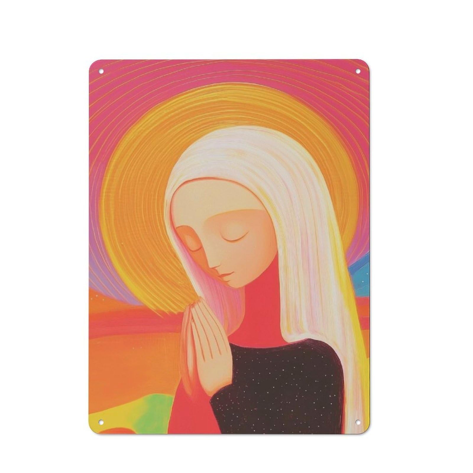 Junmoney Woman Praying In Light Tin Wall Plaque 40X30cm With For Studio Or Craft Room, Suited To Craft Room Decorators