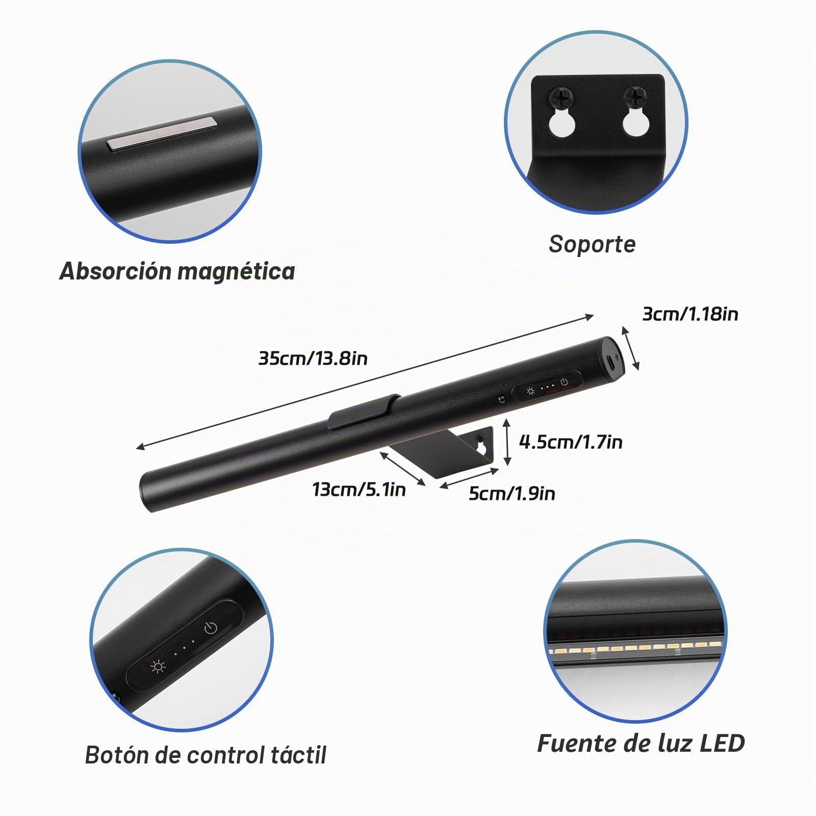 Lámpara de pared LED,luz inalambrica cuadros a distancia,aplique pared sin cable Regulable,3 modos de iluminación, Lámpara de imagen batería recargable,para fresco y dardos,estatuas,etc.