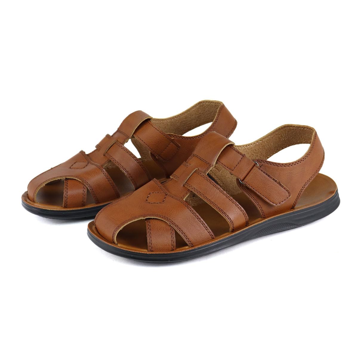 MGGMOKAY Herren Fisherman Sandalen Sommerzeit Leder Outdoor-Sandale Closed Toe