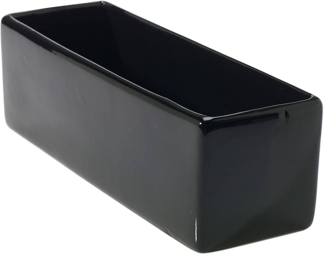 Glossy Black Ceramic Planter - 4 x 12 Inches - Urban Rectangular Pot for Succulents - Modern Planter for Office or Home