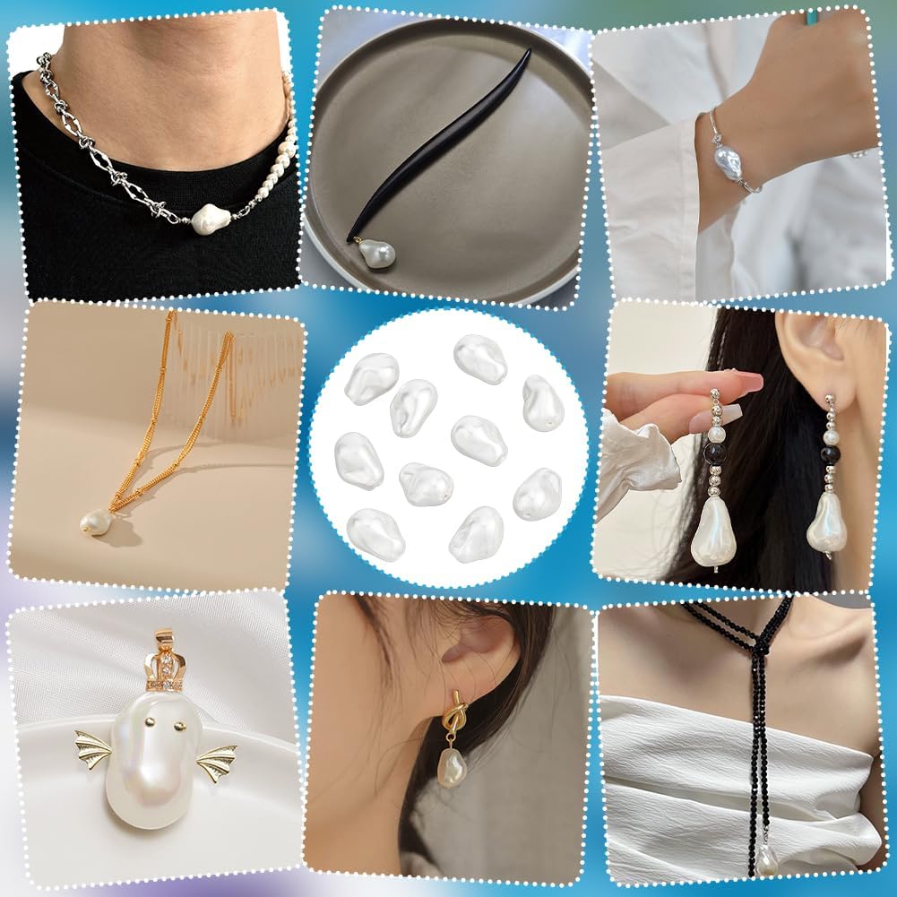 NBEADS 10 Pcs Shell Pearl Beads, Baroque Pearl Beads Irregular Loose Beads Electroplated Shell Pearl Beads for DIY Earrings Necklace Jewelry Making, 22.5x15.5x15mm - Image 6
