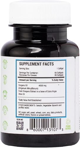 Miniatura 8 de ADAPTOHEAL Aceite de orégano, 60 cápsulas blandas, suplemento de apoyo inmunológico e intestinal para una digestión saludable, formulado con aceite
