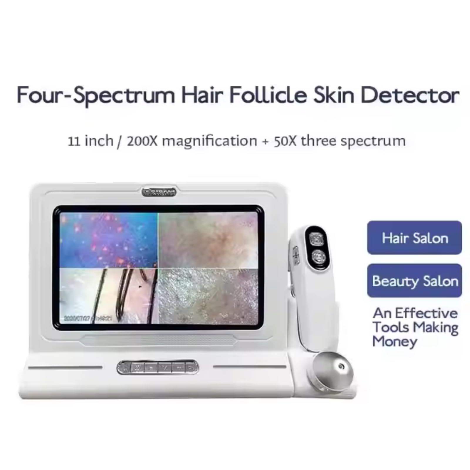 Analyseur de cheveux de diagnostic de peau, grand détecteur avancé de cuir chevelu de 28 cm, multifonction avec 50 x 200 têtes doubles, détection de la santé de la peau et du cuir chevelu pour une