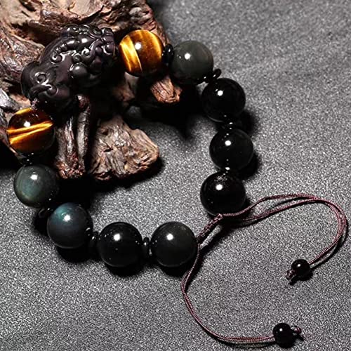 Obsidienne noire et cristal de roche : bracelet Feng Shui dragon chakra pour homme