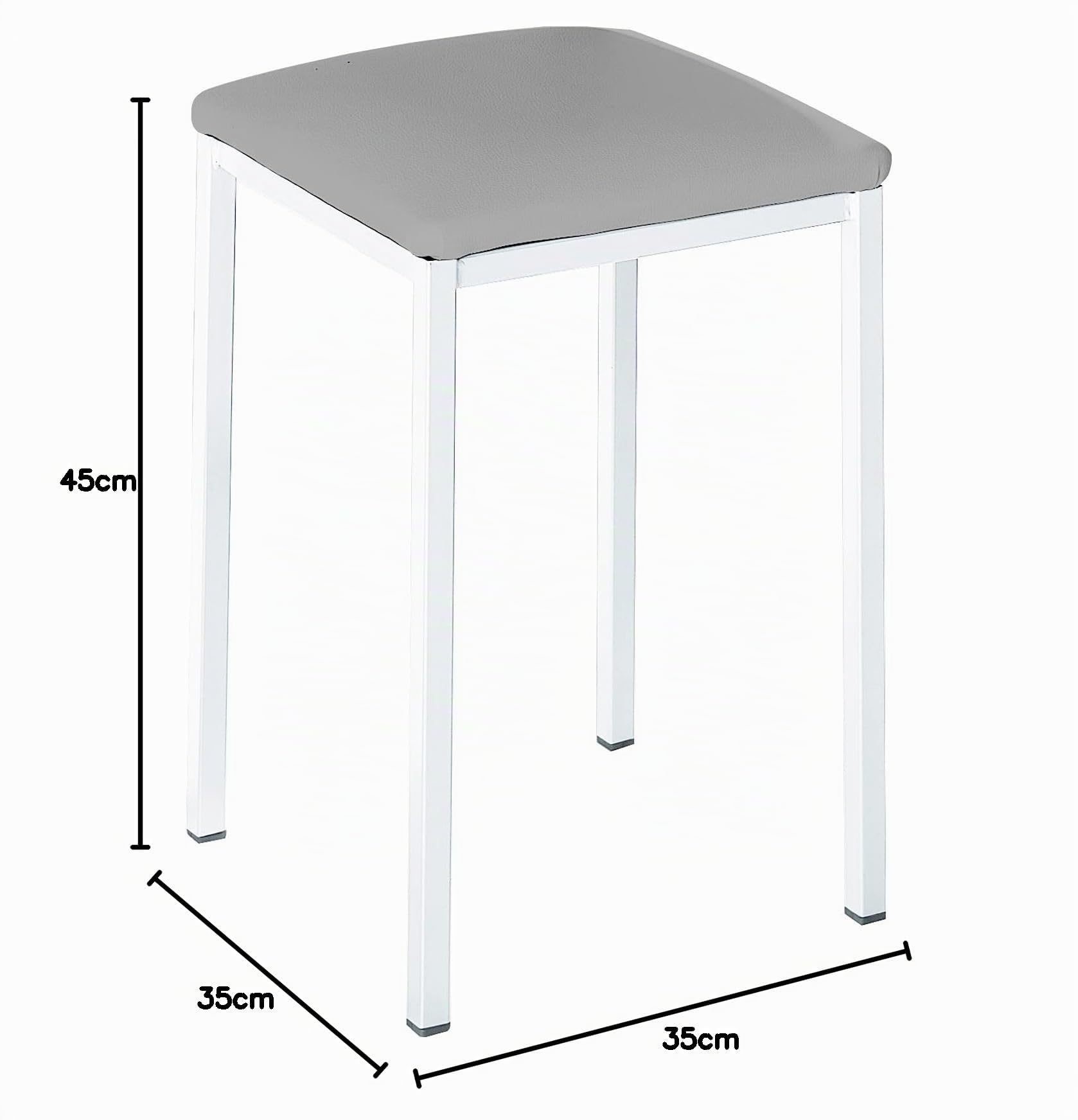 ASTIMESA Dos Taburetes de Cocina Modelo Cuadrado Polipiel Gris Estructura de Metal Blanco, Altura de Asiento: 45 cms., TACUGR