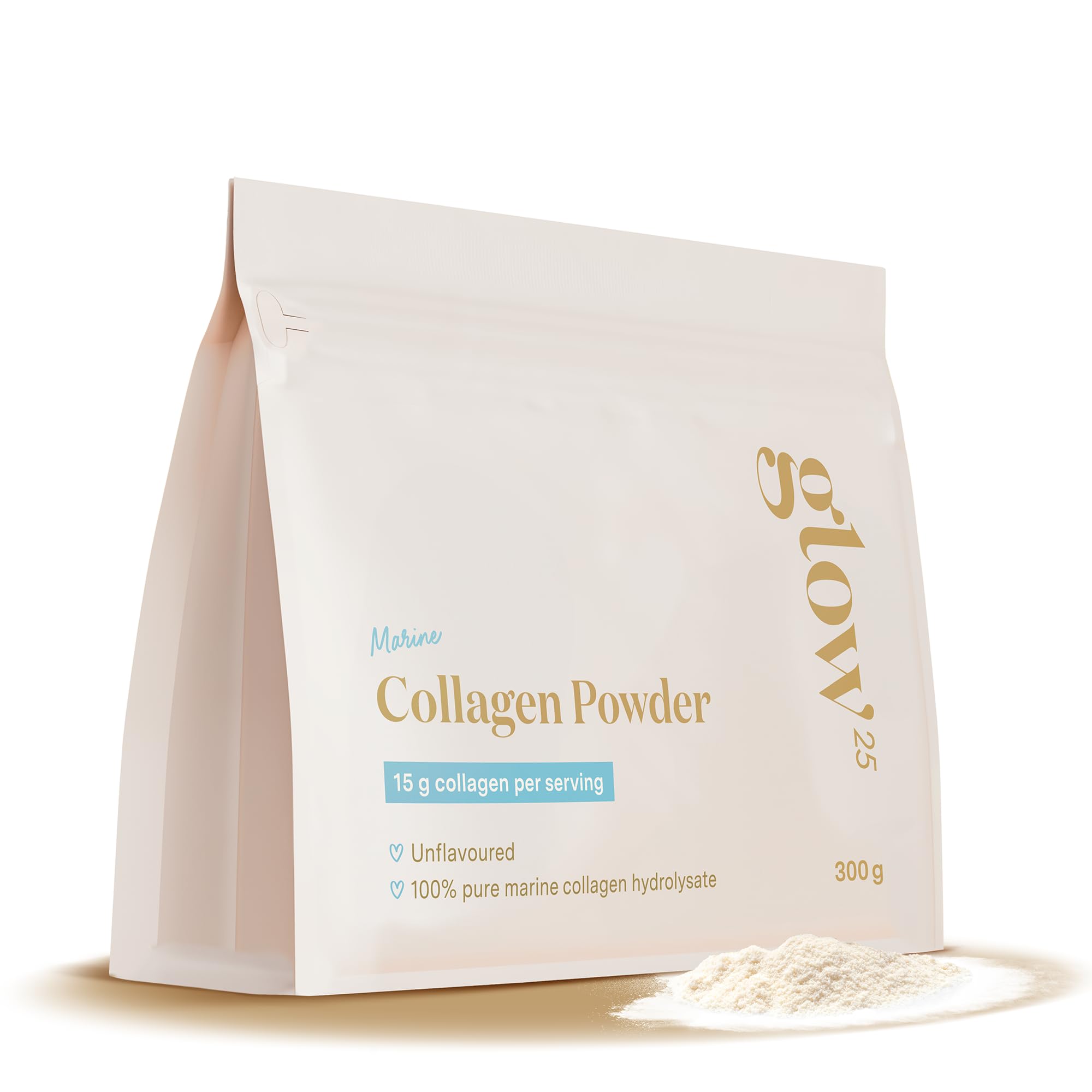 Collagène marin en poudre Glow25® [300g] – Haute solubilité – Peptides de collagène à boire – Collagène hydrolysé pur – Naturel – Collagen