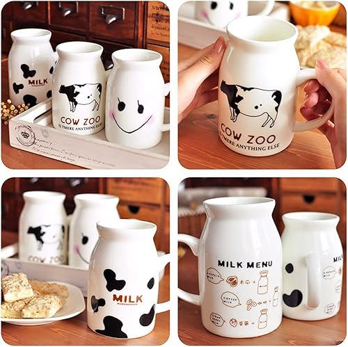 Miniatura 2 de ZaH Botella de leche de cerámica de 8 onzas para la mañana, tazas para el hogar, oficina, escuela, restaurante, club, fiesta, taza de leche, taza de