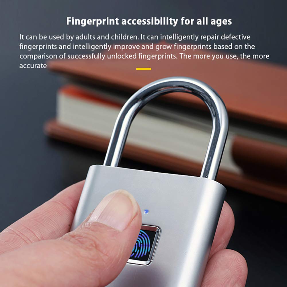 Cadenas D'empreinte Digitale De Chargement USB, Adapté À La Salle De Sport, Au Casier D'école, Aux Bagages, Tiroir, Sac À Dos, Valise, Verrou D'empreinte Digitale Bio Intelligent Étanche,Argent