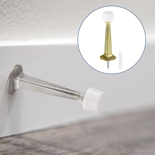 Miniatura 6 de uxcell Tope de puerta rígido sólido de aleación de zinc con tornillos y tubo de expansión, tapón de puerta con punta de goma suave para proteger la