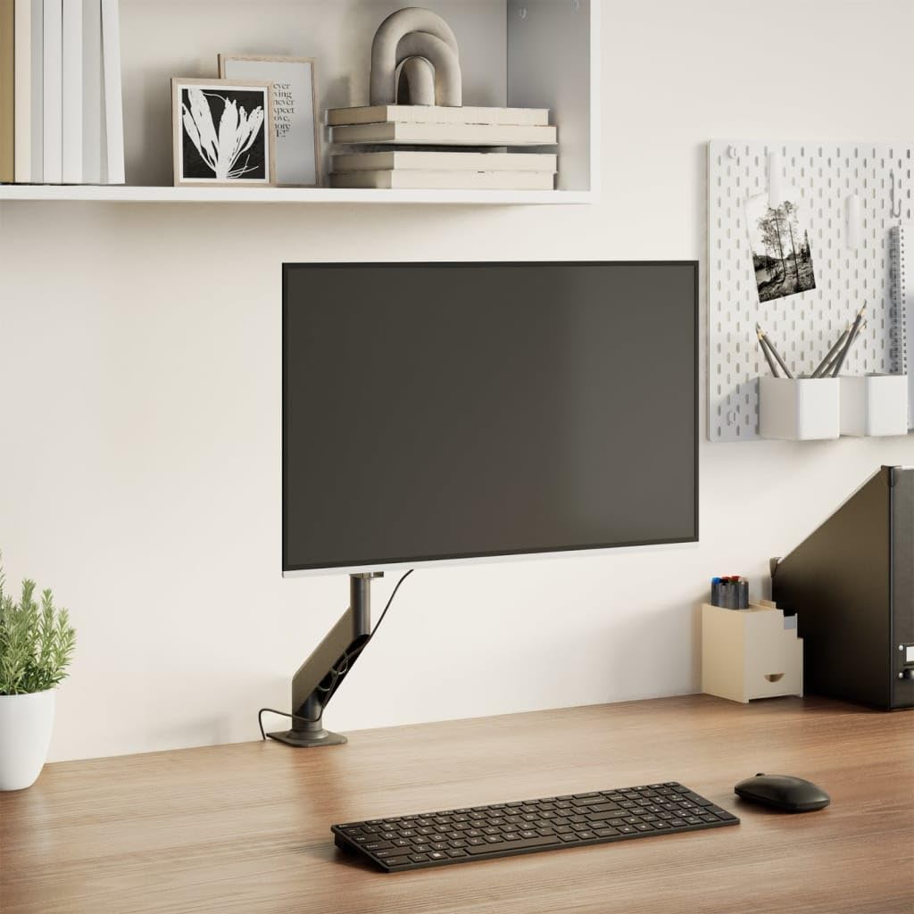 Braccio singolo per monitor da 27 pollici, con molla a gas con inclinazione di 90° verso l'alto e 70° in basso, rotazione di 360°, rotazione di 180°, portata 10 kg, VESA 75 x 75/100 x 100 mm, morsetto