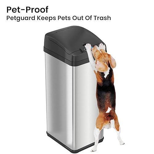 Miniatura 3 de iTouchless - Bote de basura de acero inoxidable, 13galones, con sensor a prueba de mascotas PetLock, filtro de olores AbsorbX y adaptador de