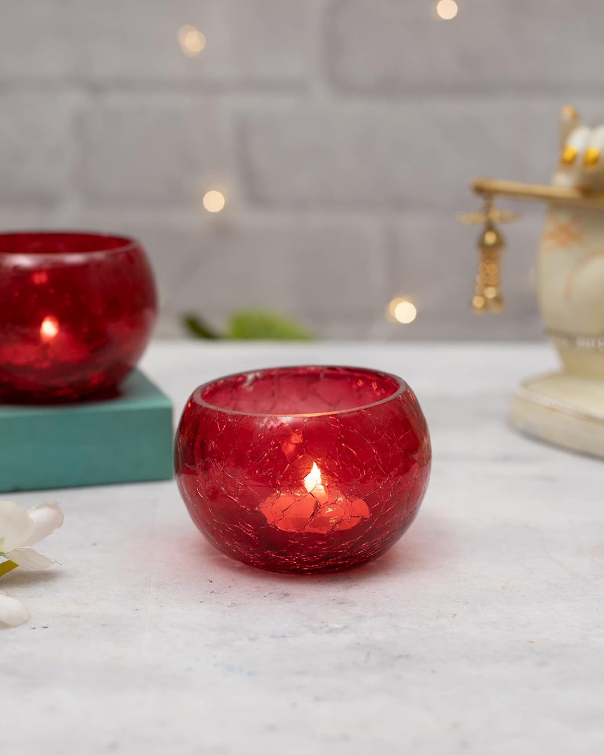 Buy Homesake® Moroccan Red Glass Crackle Mosaic Candle Holder, Tea