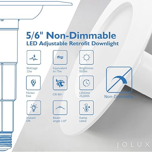 Miniatura 3 de Foco LED ajustable de 56 pulgadas no regulable, base de tornillo mediano E26, 12 W  75 W, 5000 K (luz diurna), 920 lúmenes, iluminación empotrada