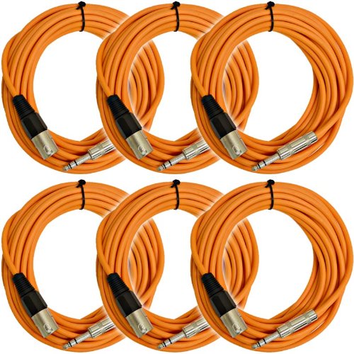 Seismic Audio - Satrxl-M25Orange-6Pack - 6 Pack Of 25 Ft Xlr Male To 1/4" Trs Patch Cable Snake Cords Balanced - Orange #TOP7