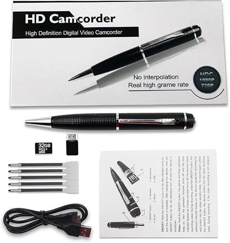 Miniatura 7 de Bolígrafo de cámara oculta portátil, mini bolígrafo para cámara de video, cámara de seguridad de 1080P con bucle de trabajo, toma de fotos para