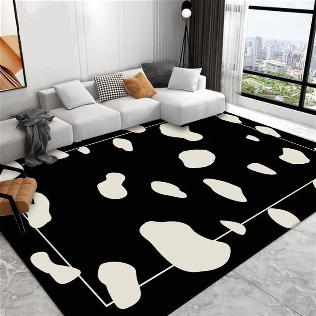 Tapis antidérapant grand format 120x200 noir et blanc pour une chambre d'adulte moderne