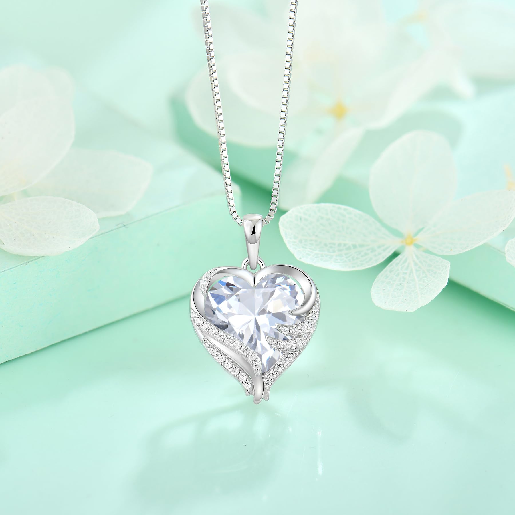 starchenie Collar Corazón Mujer Plata de Ley 925 Alas de Ángel Colgante Piedras de Nacimiento Circonita Joyas Regalo