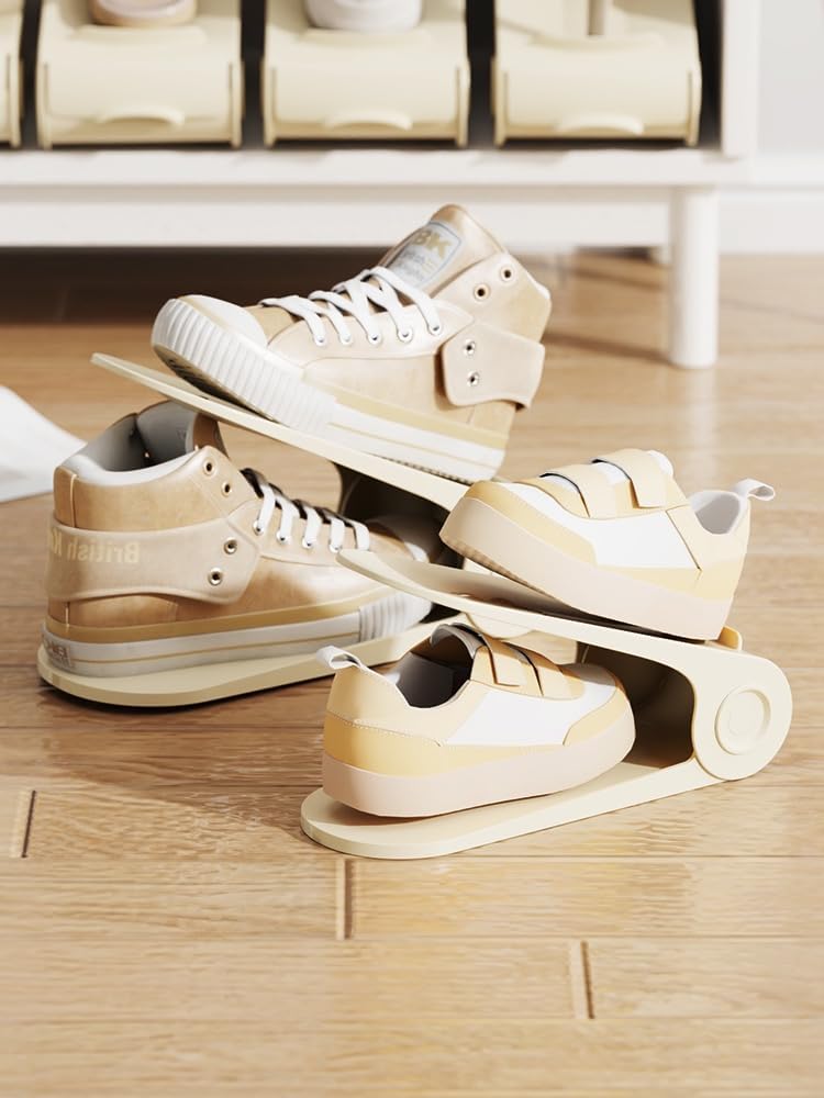Shoe Slot Organizer For Kids, 4-Speed Adjustable Shoe Organizer Slots For Kids, Space-Saving Storage Rack for Slippers, Flats (White/Yellow/Gray) (8Pack/12Pack/20Pack) (Yellow, 12 Pack)