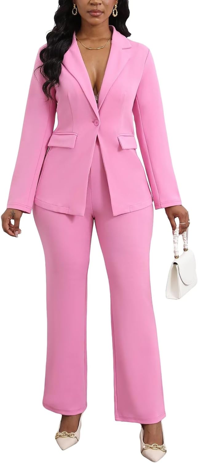 Womens 2 Piece Pant Suits Dressy Blazer Jacket Flare Pants Set Casual Business Suiting Formal Work Office Outfits