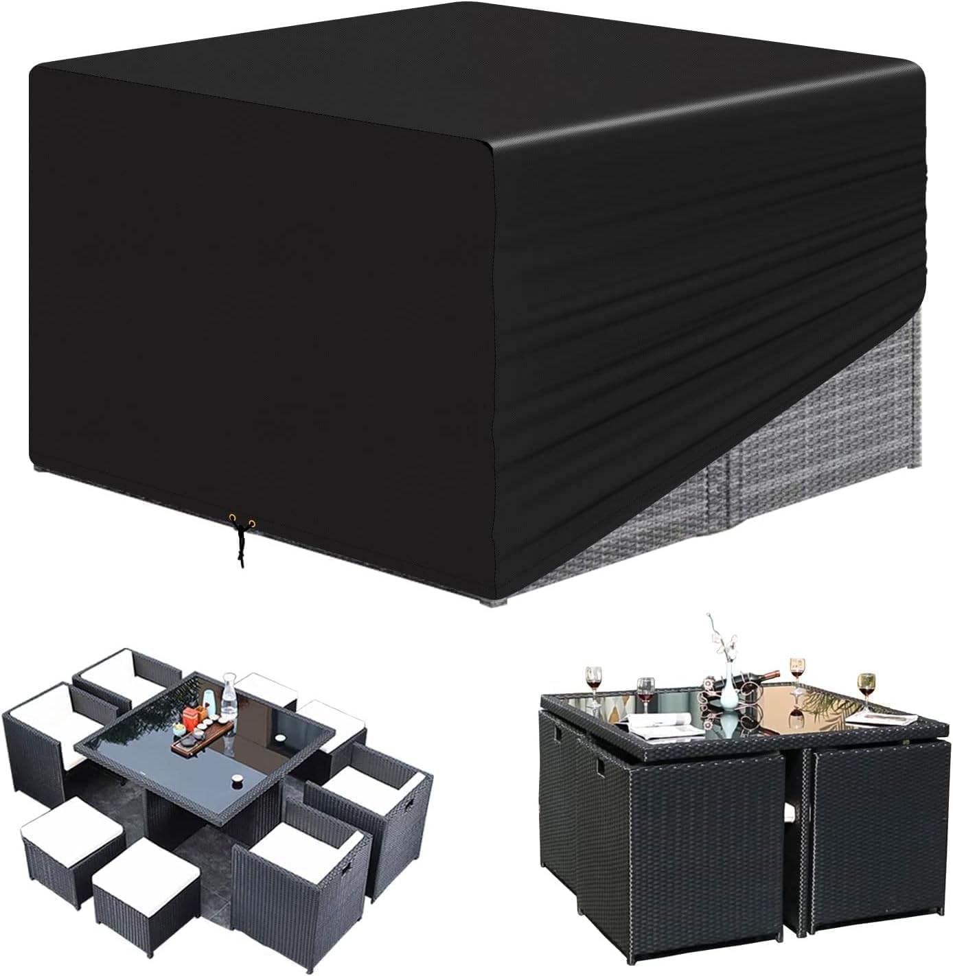 RICHIE Cube Garden Furniture Waterproof, 155x155x71cm Rattan Cube Set, Garden Square 420D Heavy Duty Outdoor Patio Table Cover, Windproof, Anti-UV — image 1