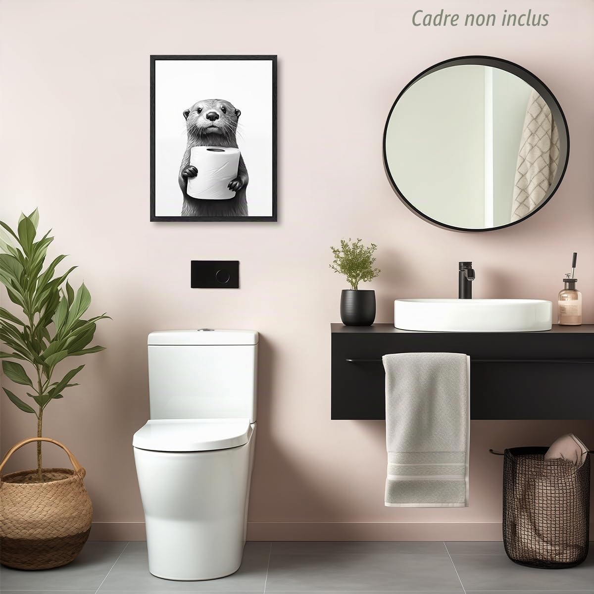 Dazzlewall Affiche Décorative Salle de Bain Loutre Noir et Blanc 30x40 cm