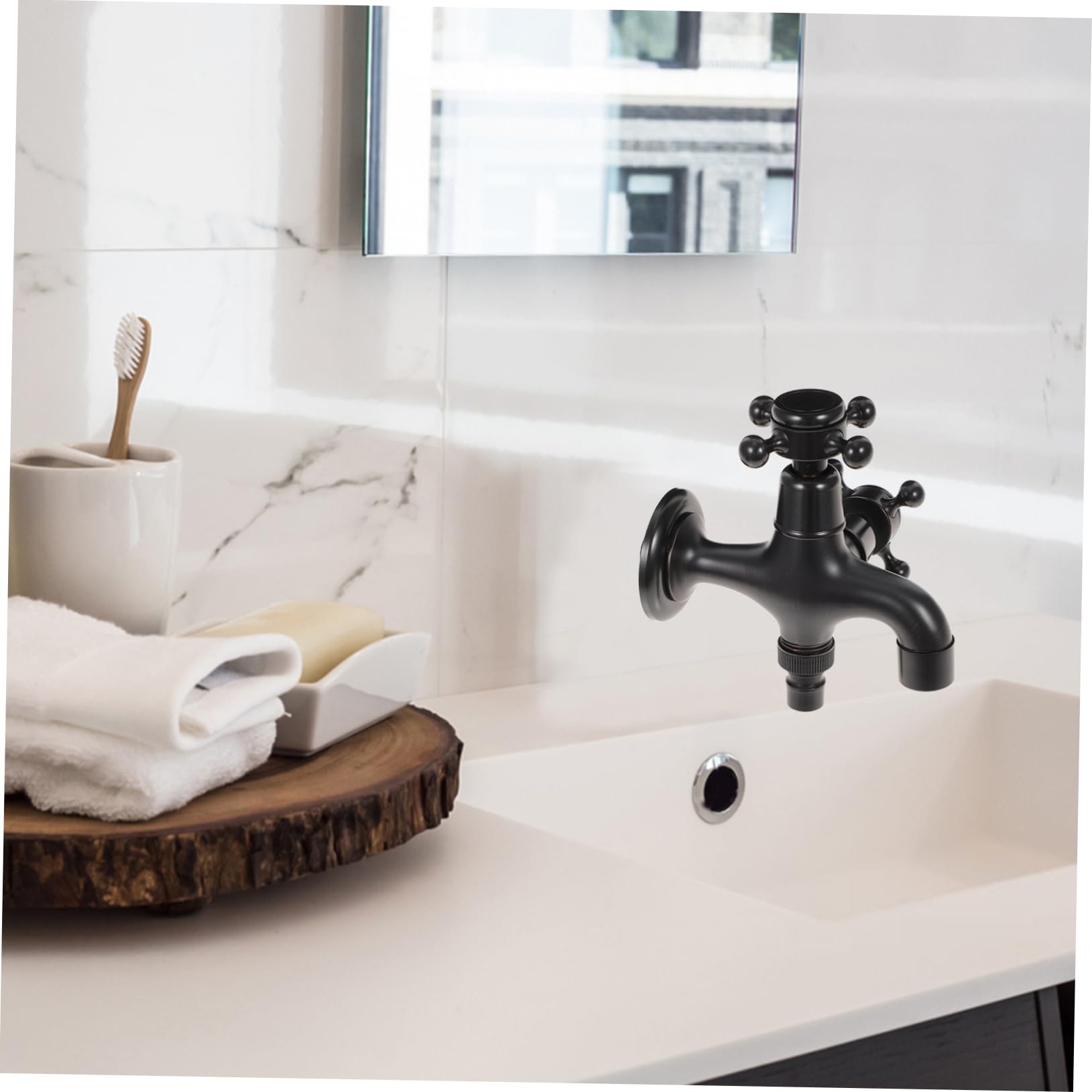 GALPADA Rubinetto Lavatrice a Via in Ottone Doppia Uscita Nero Stile Vintage Per Bagno e Cucina Aumento Pressione, Accessori Per Lavandino e Lavatrice