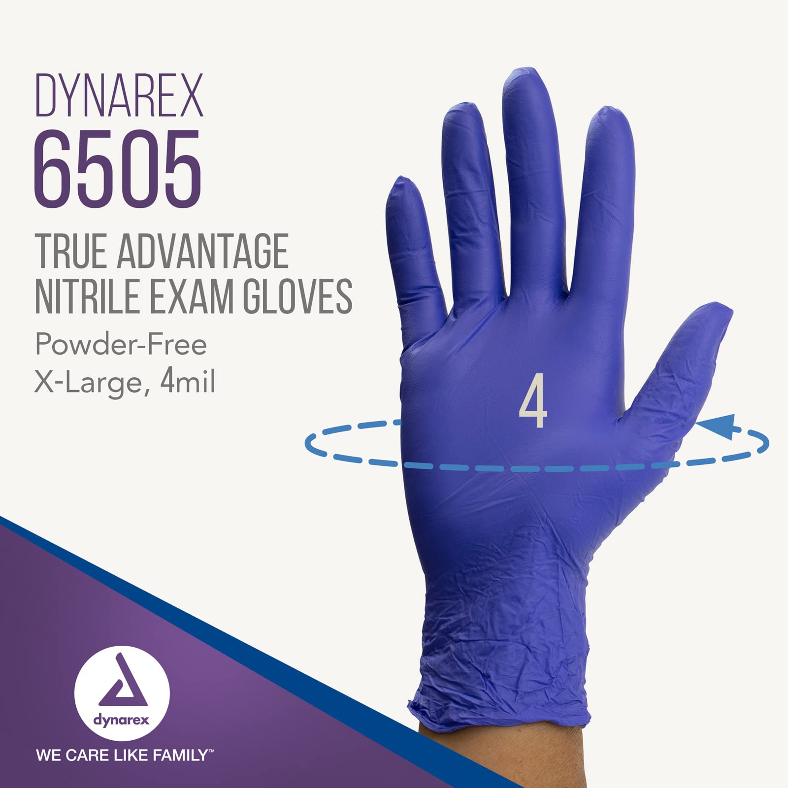 Dynarex 6505 True Advantage Nitrile Exam Glove, Chemo-Approved, Powder-Free & Latex-Free, Purple, Extra-Large, Pack of 1000