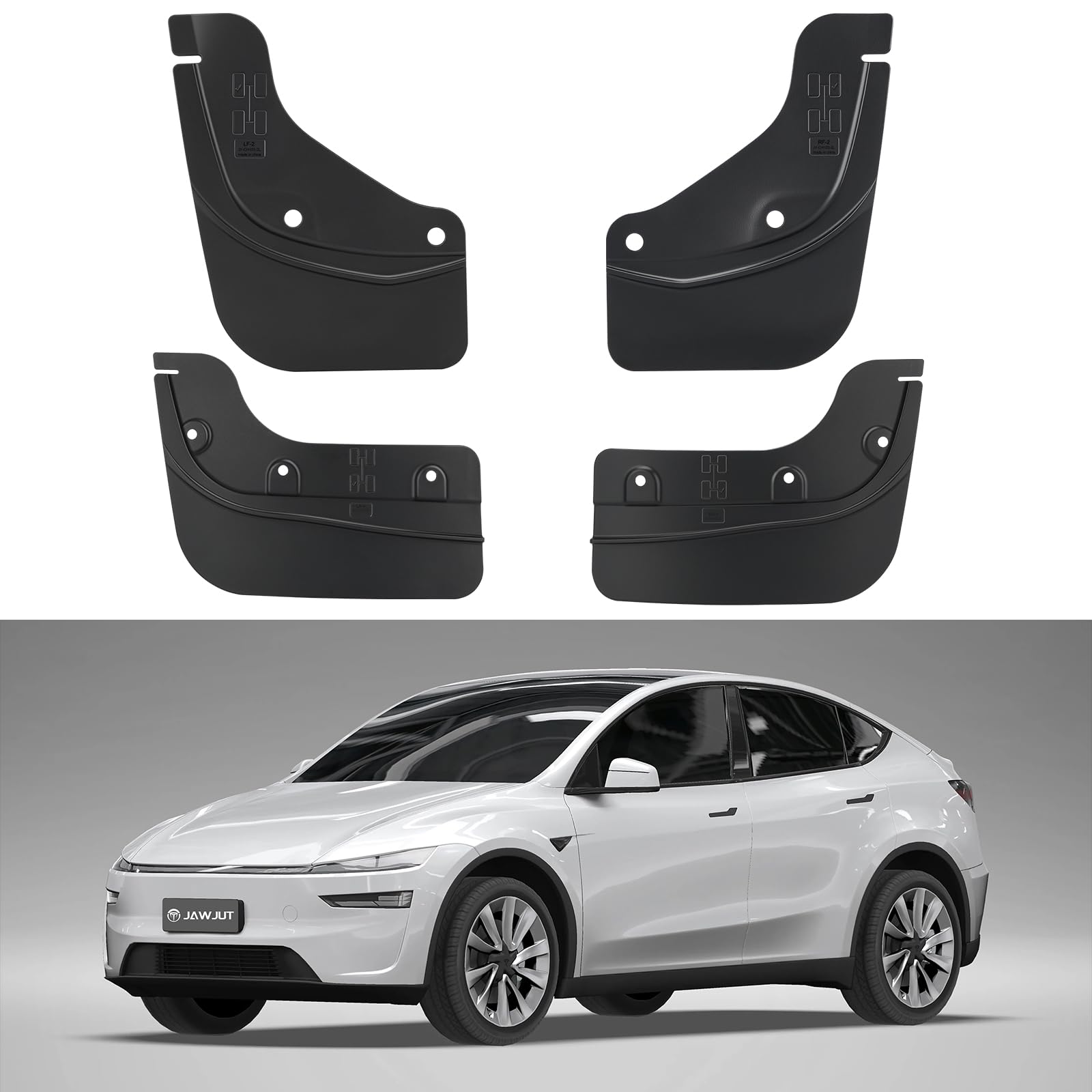 JAWJUT Lot de 4 bavettes Garde-Boue pour Tesla Model Y Juniper 2025~2026 – Support caché sans perçage, bavettes Anti-éclaboussures Toutes Saisons