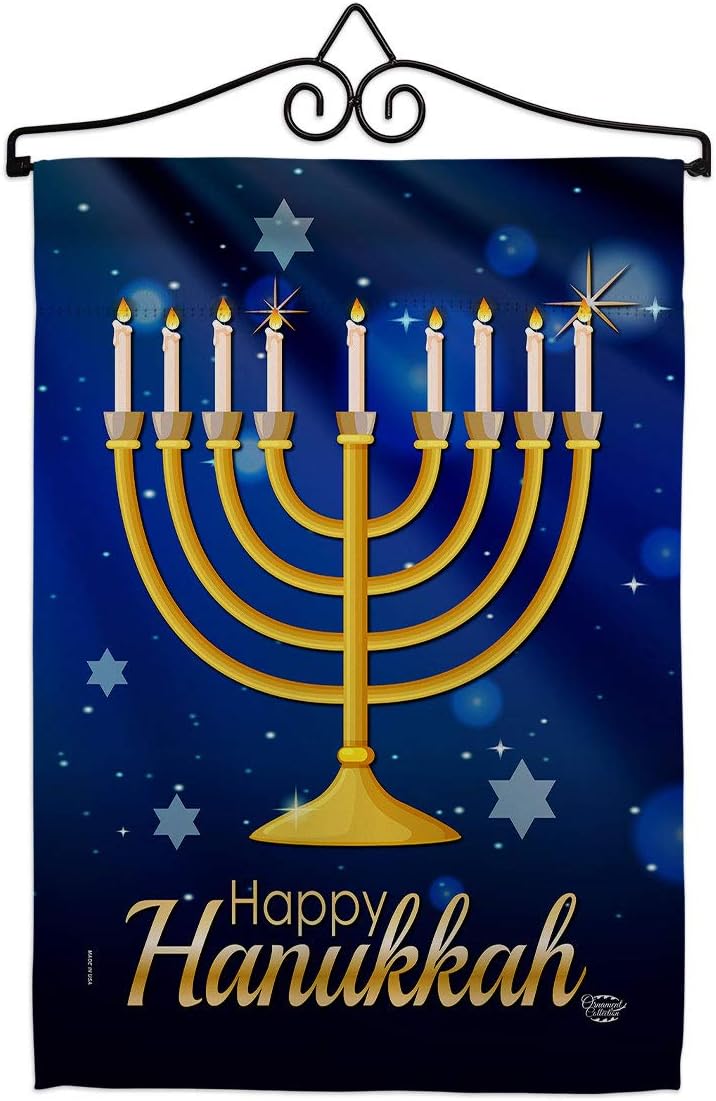 Happy Hanukkah Burlap Garden Flag Wintertime Candle Bonsai Menorah Jewish Chanukah David Small Decorative Gift Yard House Banner Double-Sided Made In USA 13 X 18.5