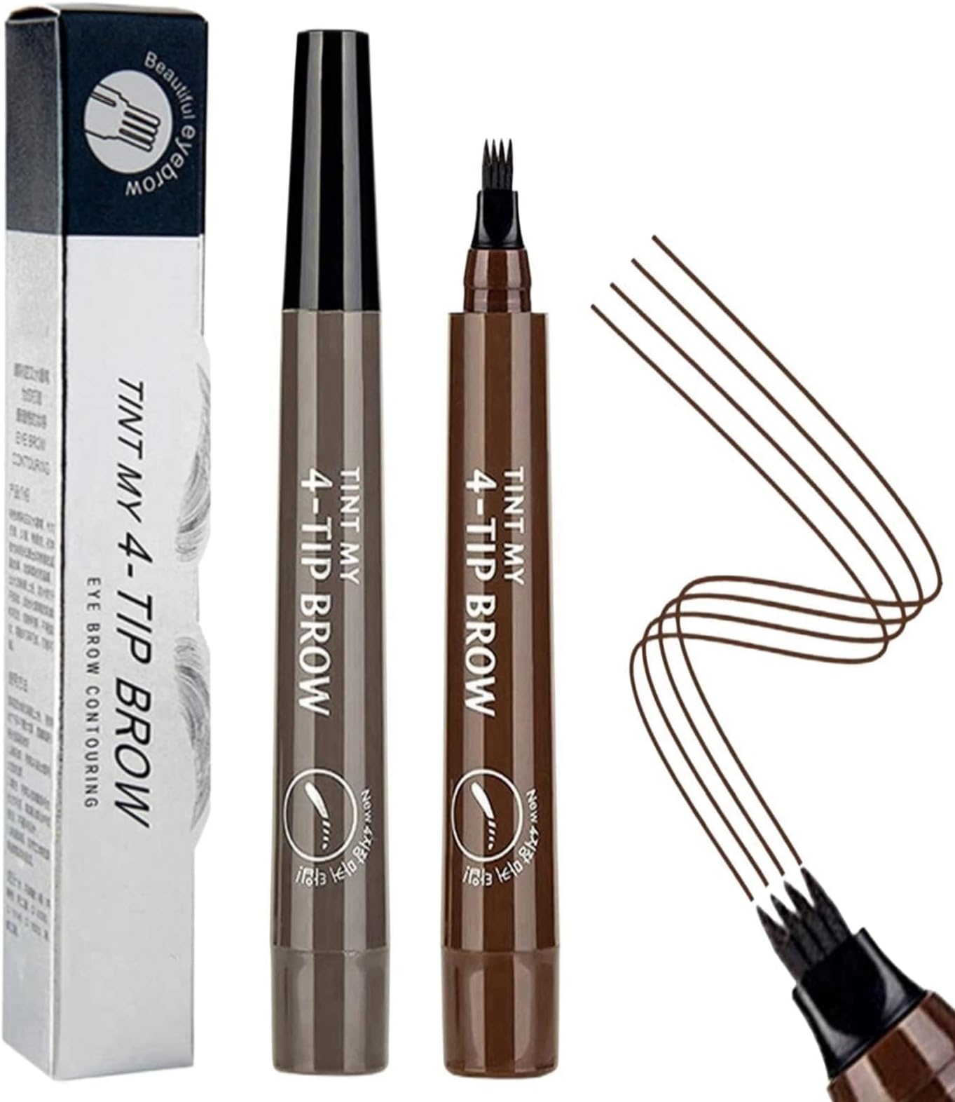 GraGra Eyebrow Pen, 2 Pcs Eyebrow Pen Liquid Eyebrow Pencil, Waterproof Eyebrow Pencil with 4 Micro-Fork Tip, Dark Brown Eyebrow Tint, Eye Brows Makeup Creates Natural Looking Stays
