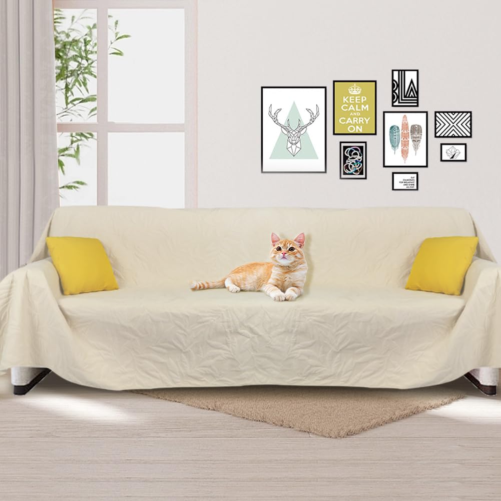 DUJUIKE Copridivano impermeabile, Copridivano antigraffio, Copridivano impermeabile 3 posti per gatti, Copridivano protezione cani e gatti, Copridivano protezione mobili (Bianco Avorio, 180 x 340 cm)
